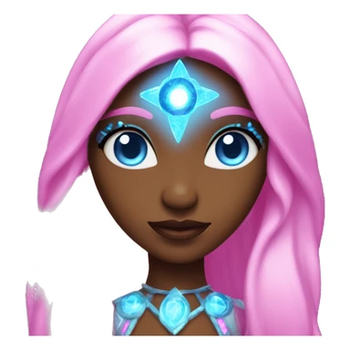 magical diva with pink andromedan skin long hair and blue eyes glowing third eye sticker