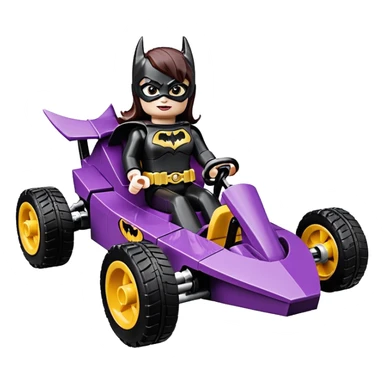 Hot full size real size-appearance electric road racing sexy BatGirl’s feminine midnight-colored tight outfit sixty’s tv show Lego dark stealthy sporty safe plush petite off-road pursuit cruiser car rose gold accents (black hair,reclined and relaxed torso and shoulders seating position) go kart  sticker