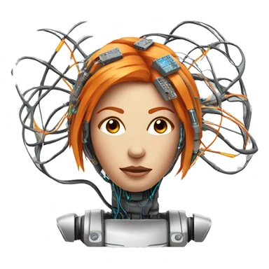 Head of female cyborg with orange hair and circuits wires sticker