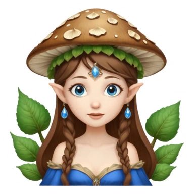 Hyper realistic mushroom elf mage fairy queen pale skin brown hair and blue-eyes sticker