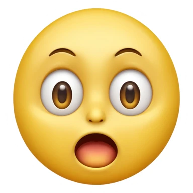 A 3D glossy yellow emoji face with a horrified expression, only large wide-open eyes, wide-open mouth, raised eyebrows, no nose, vector style, black background, high quality, soft studio lighting sticker