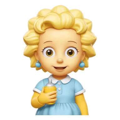 A 3D cartoon baby character fully yellow skin, styled like Maggie Simpson, with pacifier, big eyes, smooth shading, Memoji-style rendering, consistent with other yellow Simpsons characters. sticker