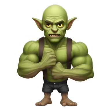 muscular goblin flexing no hair and tattoos sticker