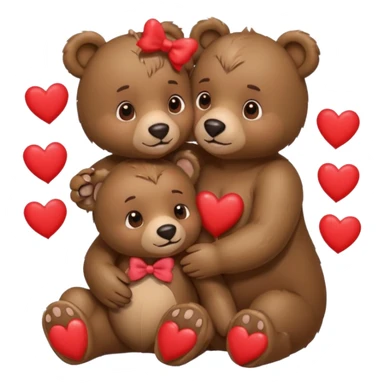 female bear with bow on her head and male bear hugging, couple, surrounded by hearts, playful and loving, cute sticker