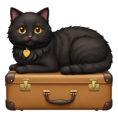 Black fluffy cat with suitcase in sunny place sticker