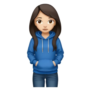 Can you make a girl with dark brown eyes with dark brown hair straight long hair with fully body with a black hoodie and blue baggy jeans sticker