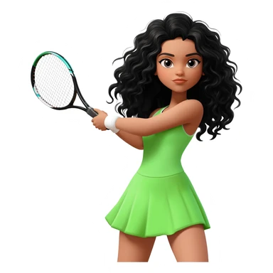 Tennis girl with long black curly wavy hair sticker