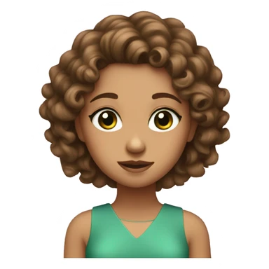 Girl have dark green eyes and have curly brown hair and she wear pink dress sticker