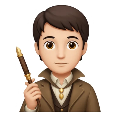 a romance novelist, romantic, dizzy, male, with a quill pen sticker