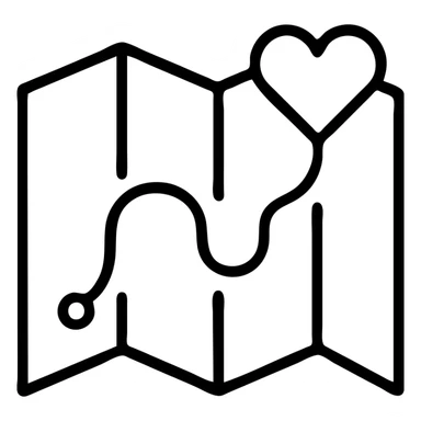 Folded map icon with subtle paths drawn – symbolic exploration of love and attraction, showing relationship journeys sticker