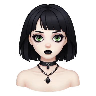 black goth with pale skin, dark makeup, black hair sticker