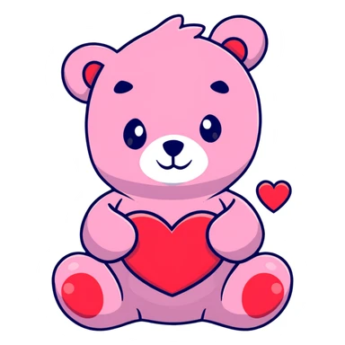 Teddy bear with pink and red hearts around sticker