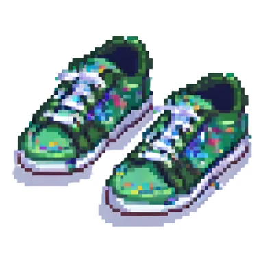 Change the sneakers to green color, keep pixel art style and transparent background. sticker