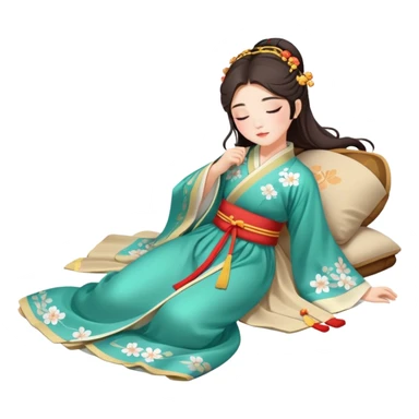 Beautiful girl in Hanfu lying on the ground sleeping sticker