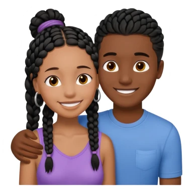 Dark black girl with black braids, smiling, and embracing her tan white boyfriend with straight brown hair sticker