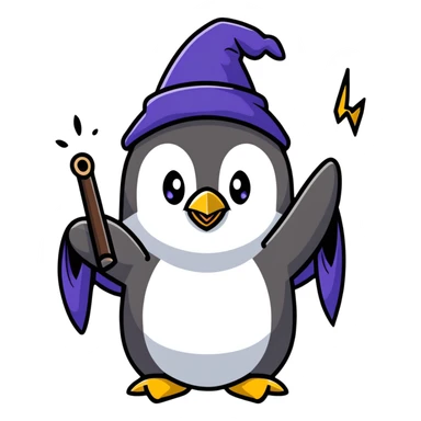 penguin wizard casting a spell sticker