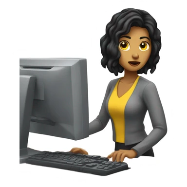 yellow skin black hair woman work on computer sticker