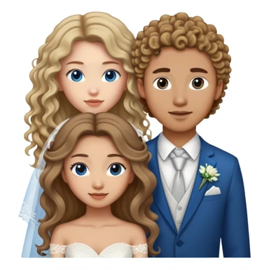 wedding couple. asian girl with long brown hair and guy with dirty blonde curly hair and blue eyes sticker