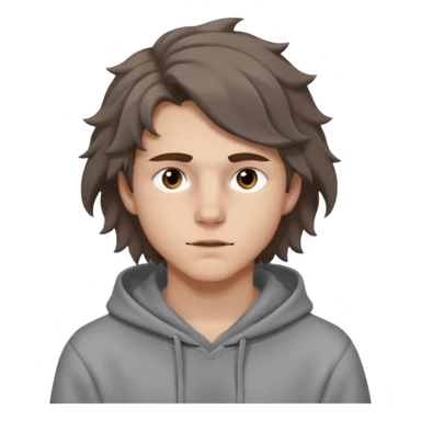 18 year old boy siren eyes good jawline with grey hoodie and long brown wavy wolf cut hair sticker