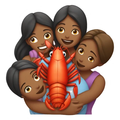five women hugging a lobster sticker