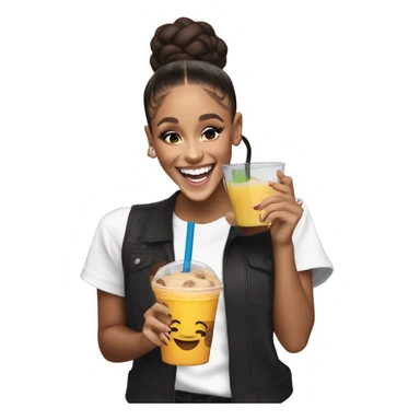 black skin ariana grande laughing while holding cookie and juice sticker