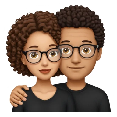 A mixed girl with glasses, the girl is wearing a black shirt, the girl has brown curly hair  and the girl has big boobs. A Mexican man is embracing her, with black bald hair sticker