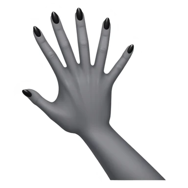 front angle view of a grey colored arm and hand reaching out with black nails sticker