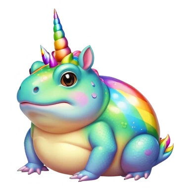 fat round rainbow toad with unicorn horn sticker