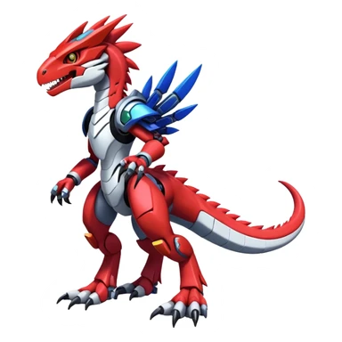 Furry maned Cool Edgy Futuristic shiny colorful cyborg-Digimon-Fakemon-Guilmon-Velociraptor-Mecha full body  sticker