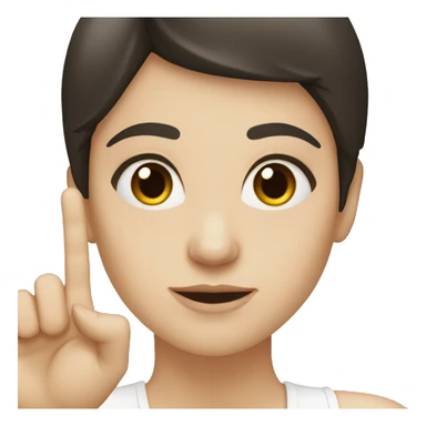 a women with dark hair, pale skin and brown eyes showing a finger sticker