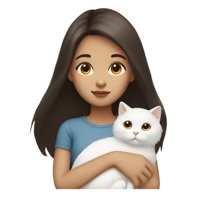 Dark brown straight hair girl holding white fluffy cat  sticker