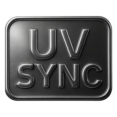 chrome style sign with 'uv sync', metallic reflective letters sticker