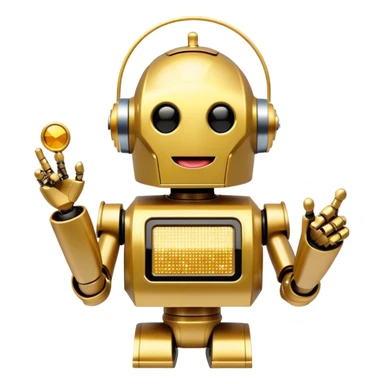 Sparkling Gold variant DaftPunk-style robot talk box, tongue out, laughing, cute sticker
