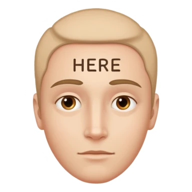 forhead with "Here" text on it sticker