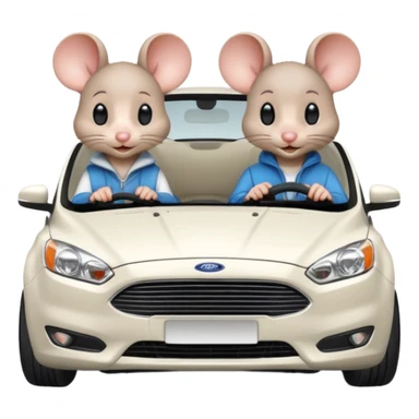 Two mouses, one girl and one boy, boy drive a white ford focus card sticker