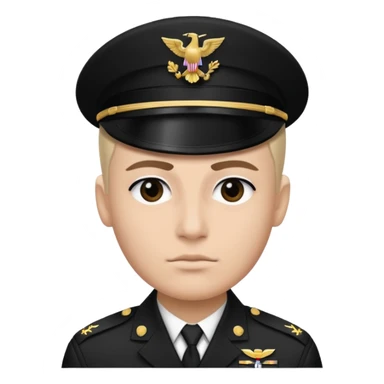 Uma pessoa, preto e branco, como se fosse as televisões de antigamente sem cor. Corte tipo militar, com duas sobrancelhas com risquinhos sticker