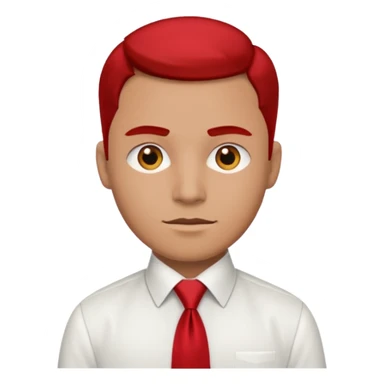 man in white shirt, having red tie sticker
