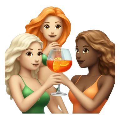 Three mermaids (1 blond, 2 brown hair) drinking aperol sticker