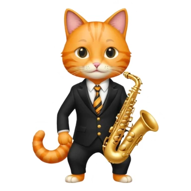 orange cat play gold saxophone, wear black suit sticker