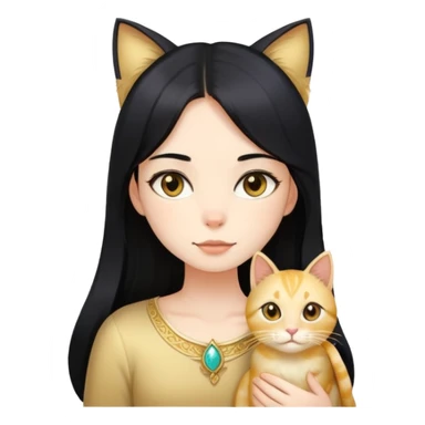 long black hair girl  with light gold cat sticker