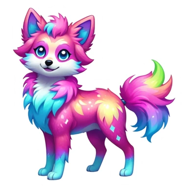 Vibrant multicolored neon-colored Falvie-Fionbri-creature-sparkle-dog-fursona, full body sticker