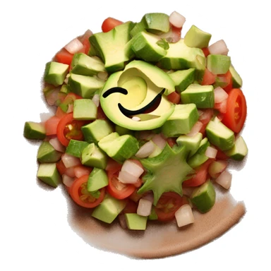 Mexican cactus salad, diced tomato, diced onion, diced avocado, cilantro, on brown clay plate sticker