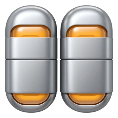 capsule pill emoji, metallic silver halves, smooth glossy finish, futuristic pharmaceutical 3D icon, isolated on white sticker