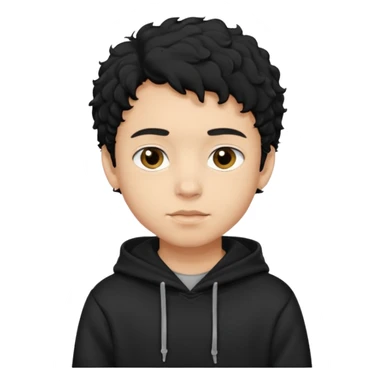 Now create boy with little bit curly dark black hair with black hoodie on and make him light skin sticker
