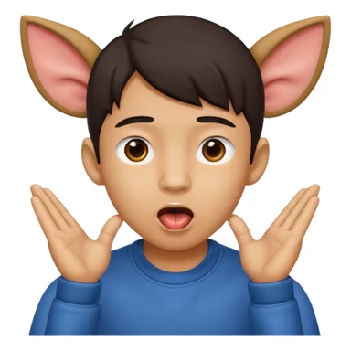 a boy with asian eyes holding his ears and with his tongue out sticker