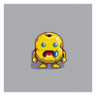 classic yellow pacman character with open mouth in 8-bit style sticker