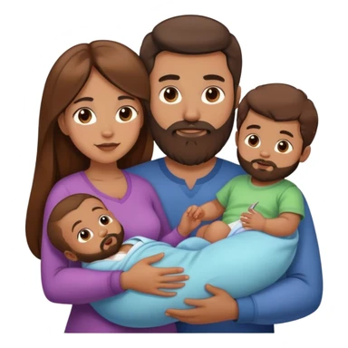 1 fils 1 bébé   1 mère cheveux long brun  1 pere brun barbu  sticker