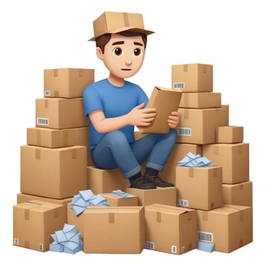 Sorting through a mountain of packages in a hurry sticker
