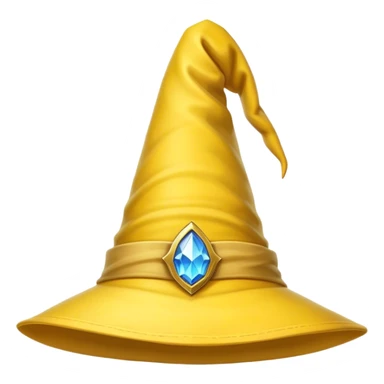 A yellow wizard hat with a classic pointed shape, slightly curved at the tip. The hat has a soft fabric texture with subtle folds, and a wide brim. The design is cartoon-style, with smooth shading, simple details, and a playful, magical look. sticker