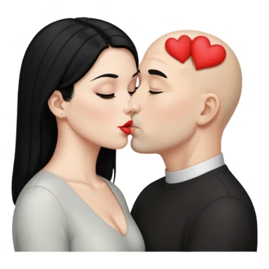 👩🏻‍❤️‍💋‍👨🏻 this one but the man should be bald. white woman with black hair and white bald man kissing sticker